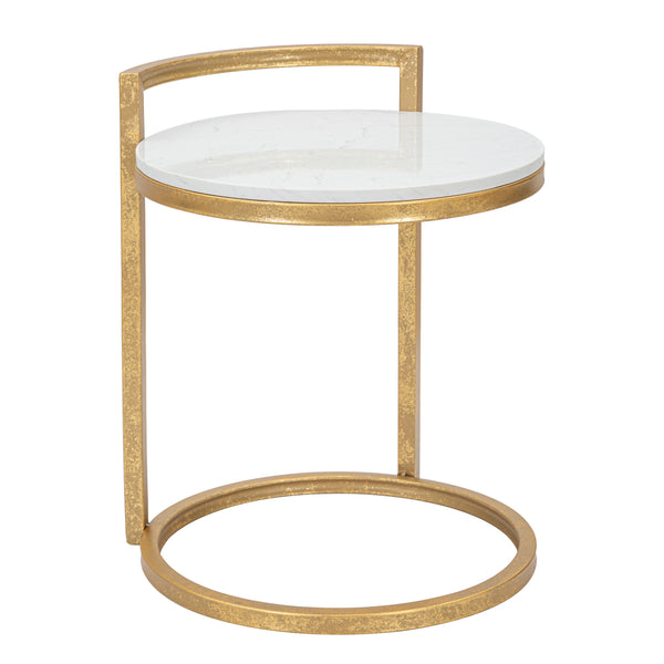 Mesa auxiliar de metal dorado con tablero blanco 40x43x50 cm