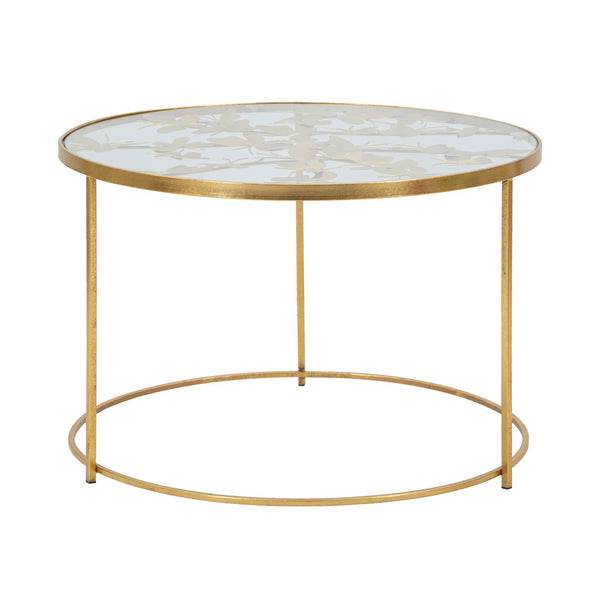 Mesa de centro redonda de metal dorado con mariposas Ø 60x40,5 cm