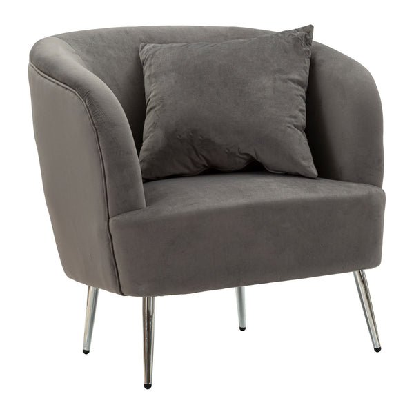Butaca de metall platejat i vellut gris amb coixí 73x66x78 cm