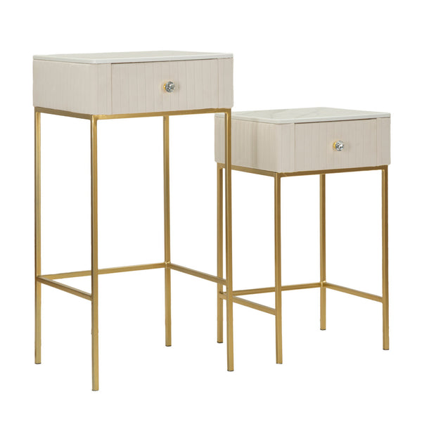 Joc de 2 taules altes quadrades de vellut crema 45x90 i 40x70 cm
