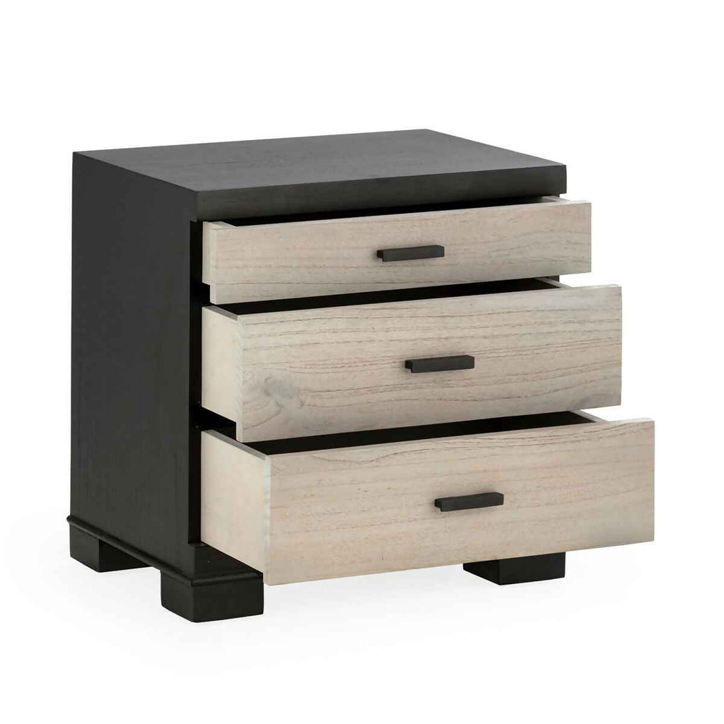 Mesita de Noche 55x40x55 Madera de Cedro/Metal -- Negro/Natural con Pátina Gris