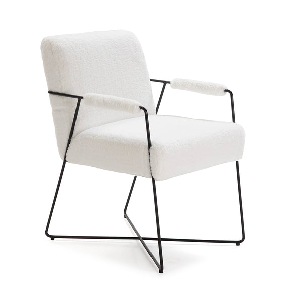 Sillón 56x70x86 cm de metal negro y lana sintética blanca