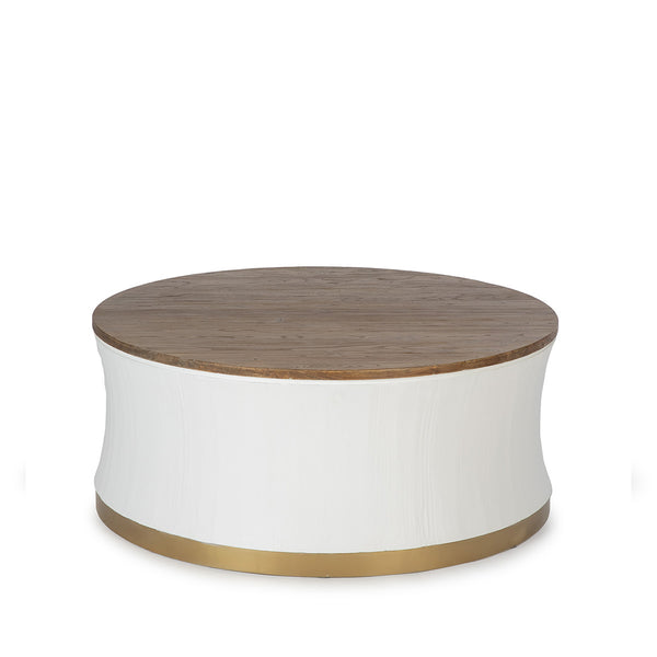 Mesa de centro 100x100x42 cm de madera natural, blanco y metal dorado