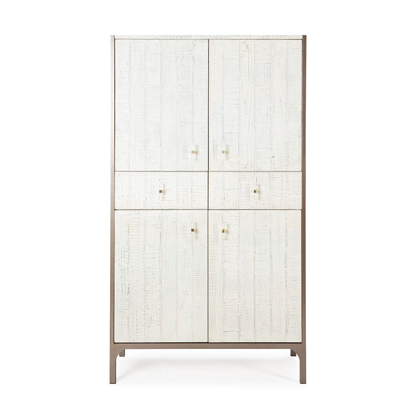 Aparador 100x45x178 cm de fusta blanca i metall marró