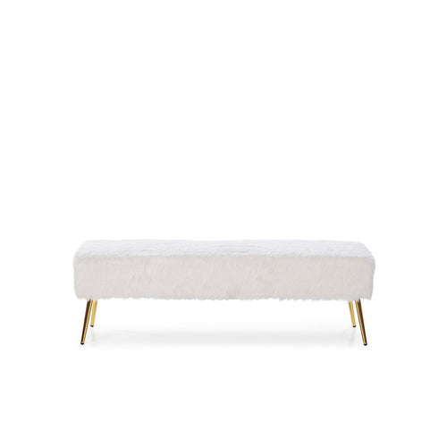 Banco de metal dorado y tela blanca, 142x43x45 cm