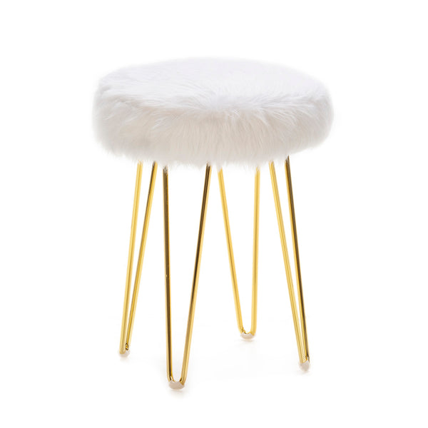 Tamboret 35x35x48 cm de metall daurat i tela blanca
