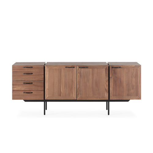 Aparador de 194x56x76 cm en madera de olmo natural y metal negro de Thai Natura