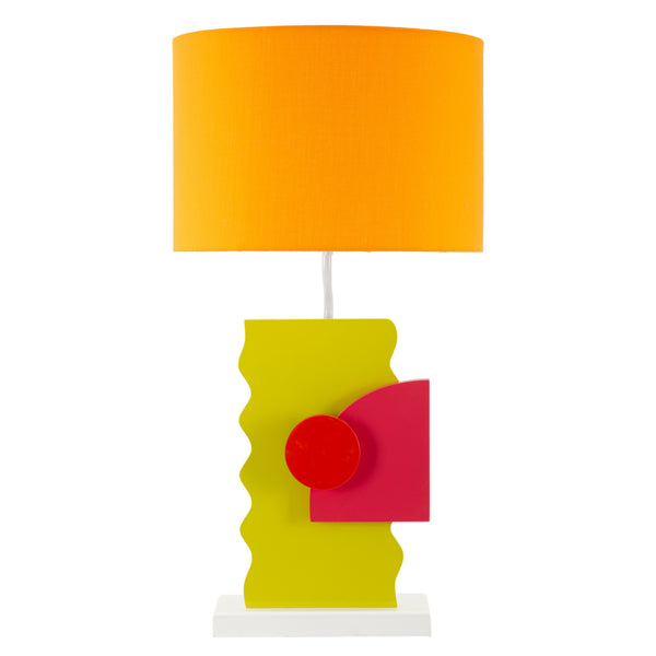 Llum de fusta verda amb pantalla taronja 30x60,5 cm