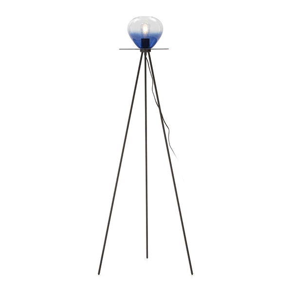 Lámpara de pie 60x60x160 cm de metal negro y cristal azul