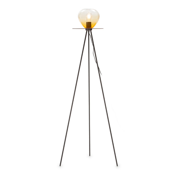 Llum de peu 60x60x160 cm de metall negre i vidre àmbar