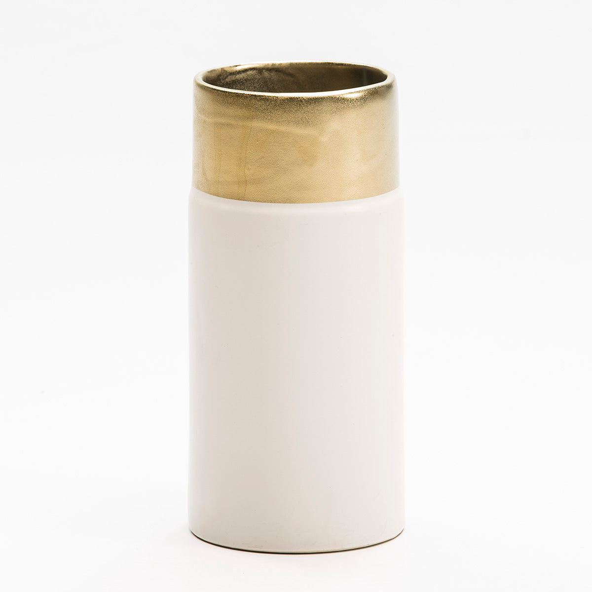 JARRON 11x11x24 CERAMICA BLANCO/DORADO