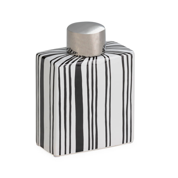 Tibor de ceràmica blanca, negra i plata 14x7x19 cm