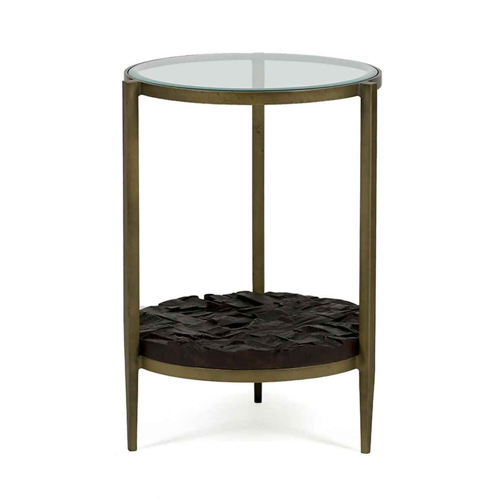Mesa Auxiliar 51x51x61 Metal/Madera/Cristal -- Dorado Antique/Marrón/Transparente