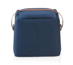 PUFF TAPIZADO TERCIOPELO AZUL CON ASA IMITACION PIEL