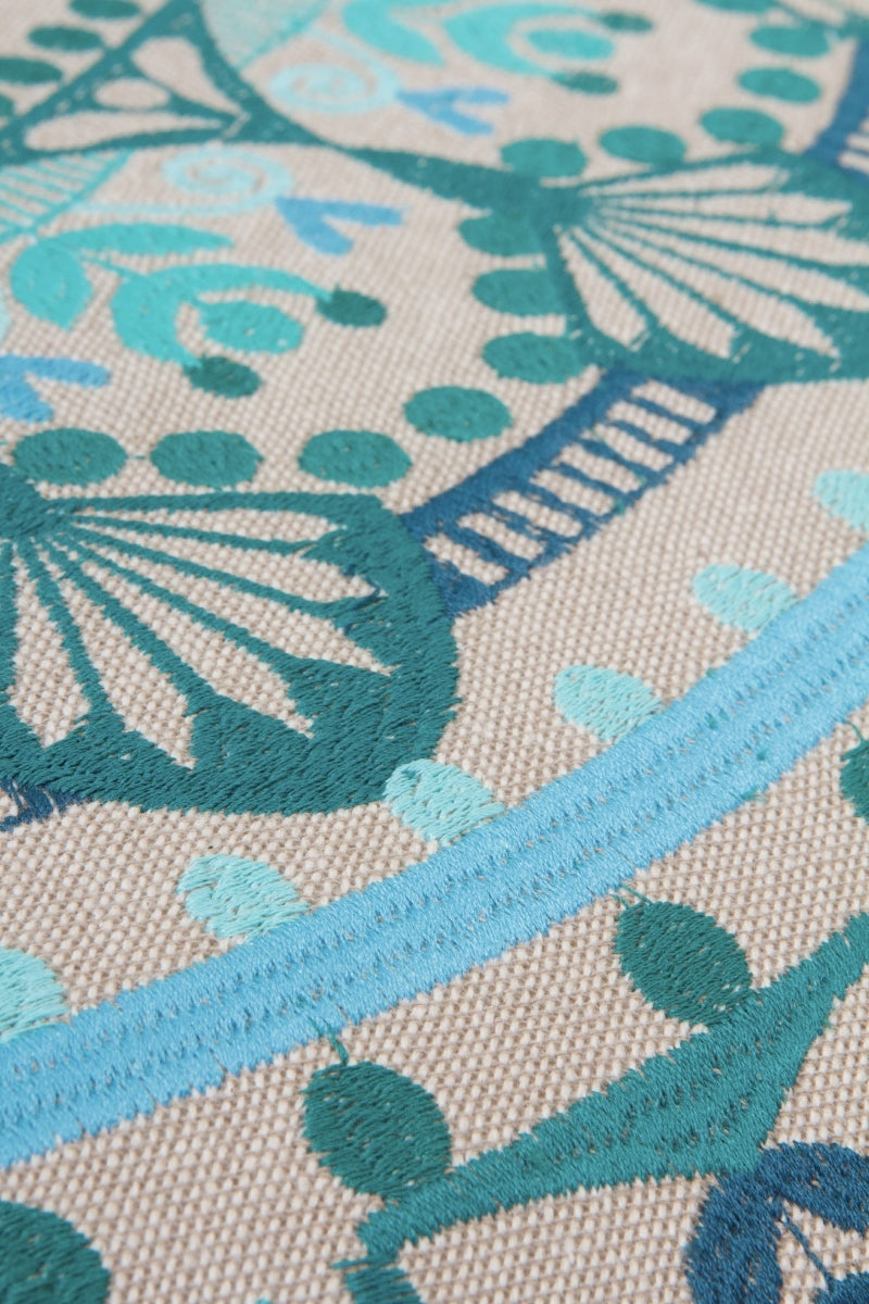 PUFF TAPIZADO ALGODON/POLIESTER PATAS DE MADERA