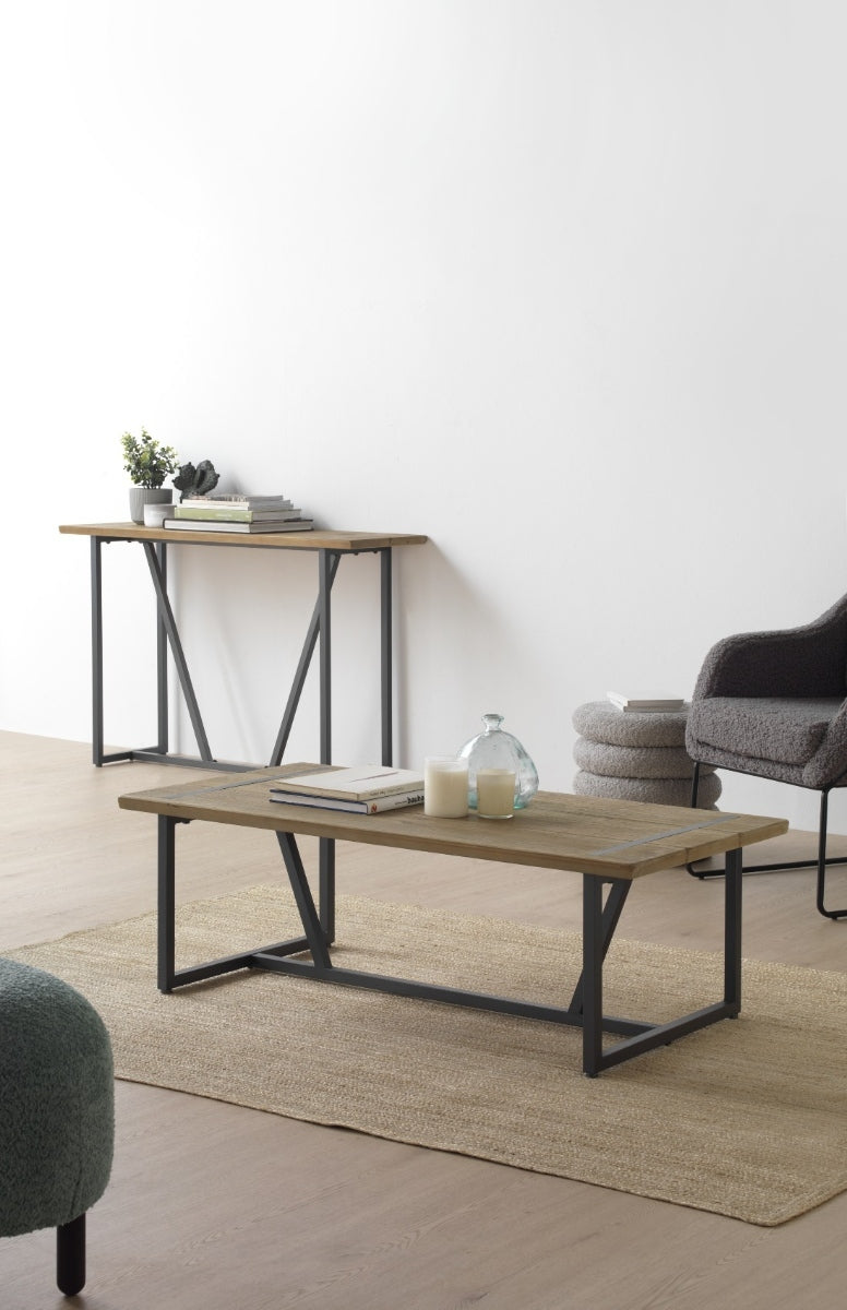 MESA CENTRO METALICA CON SOBRE DE MADERA