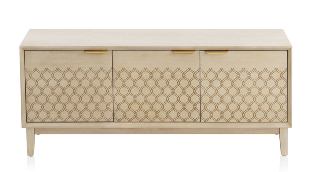 MUEBLE TV 3 PUERTAS CHAPADO EN ROBLE ACABADO EN MARFIL