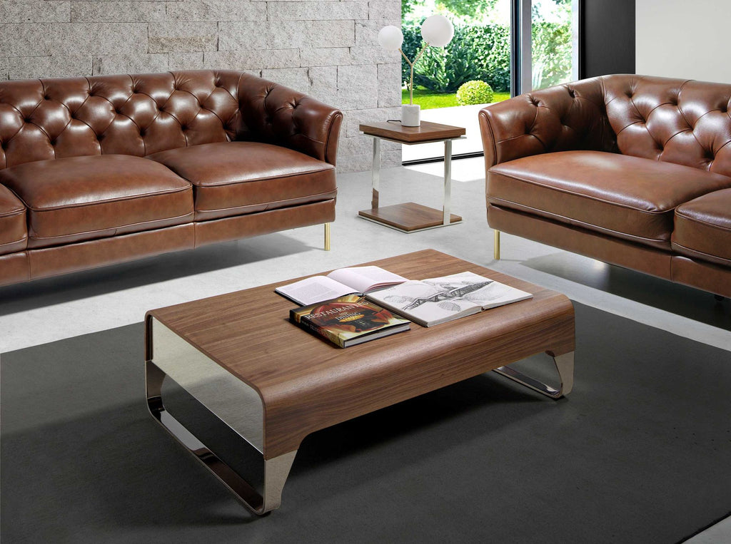 Mesa centro rectangular nogal y acero cromado