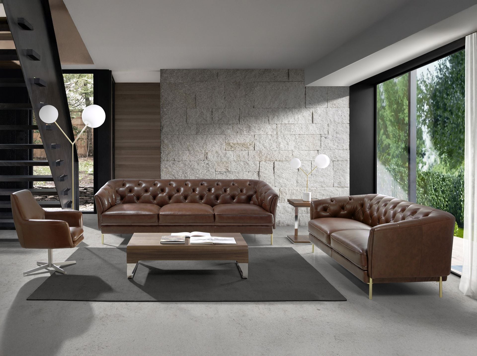 Mesa centro rectangular nogal y acero cromado