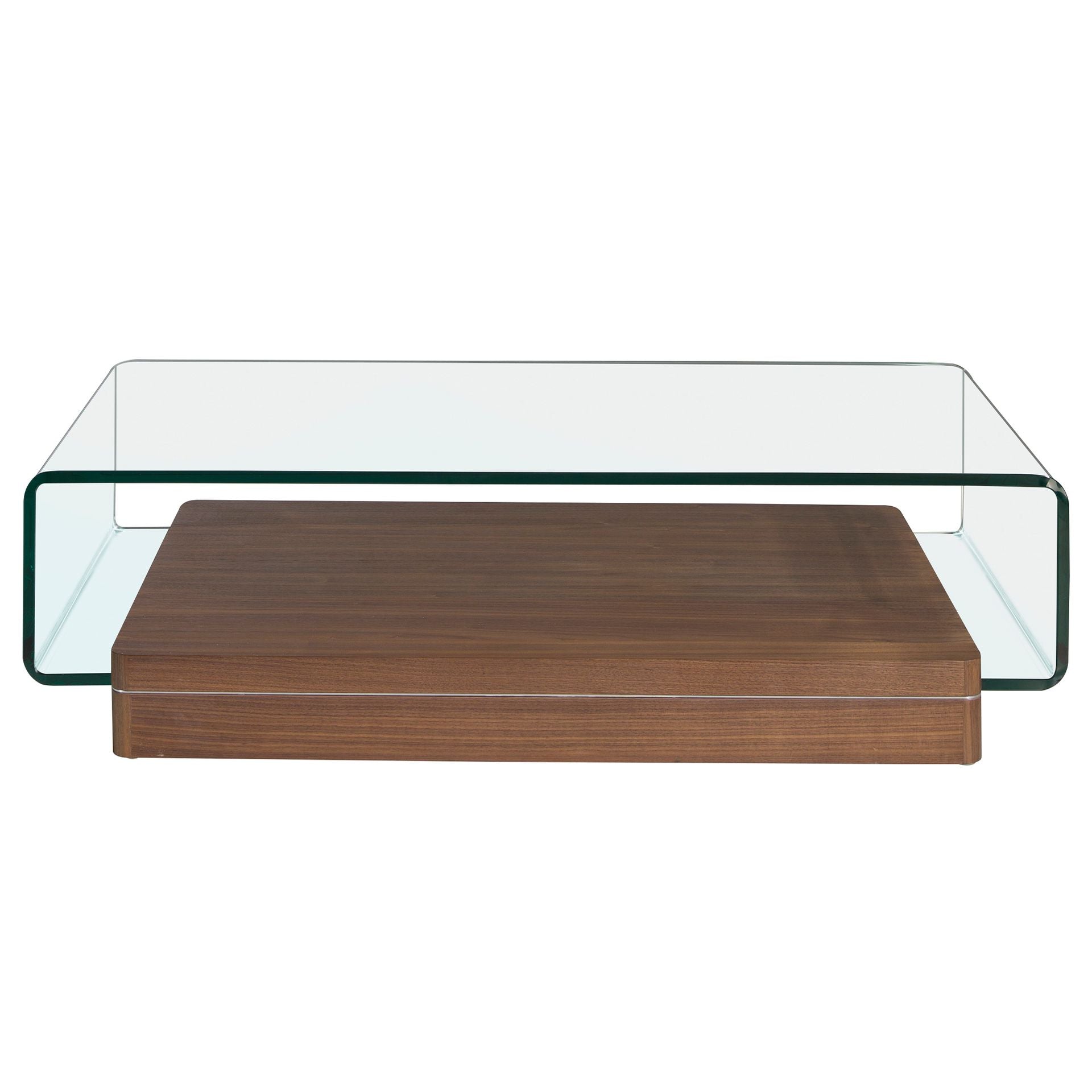 Mesa centro rectangular cristal templado y nogal