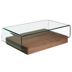 Mesa centro rectangular cristal templado y nogal