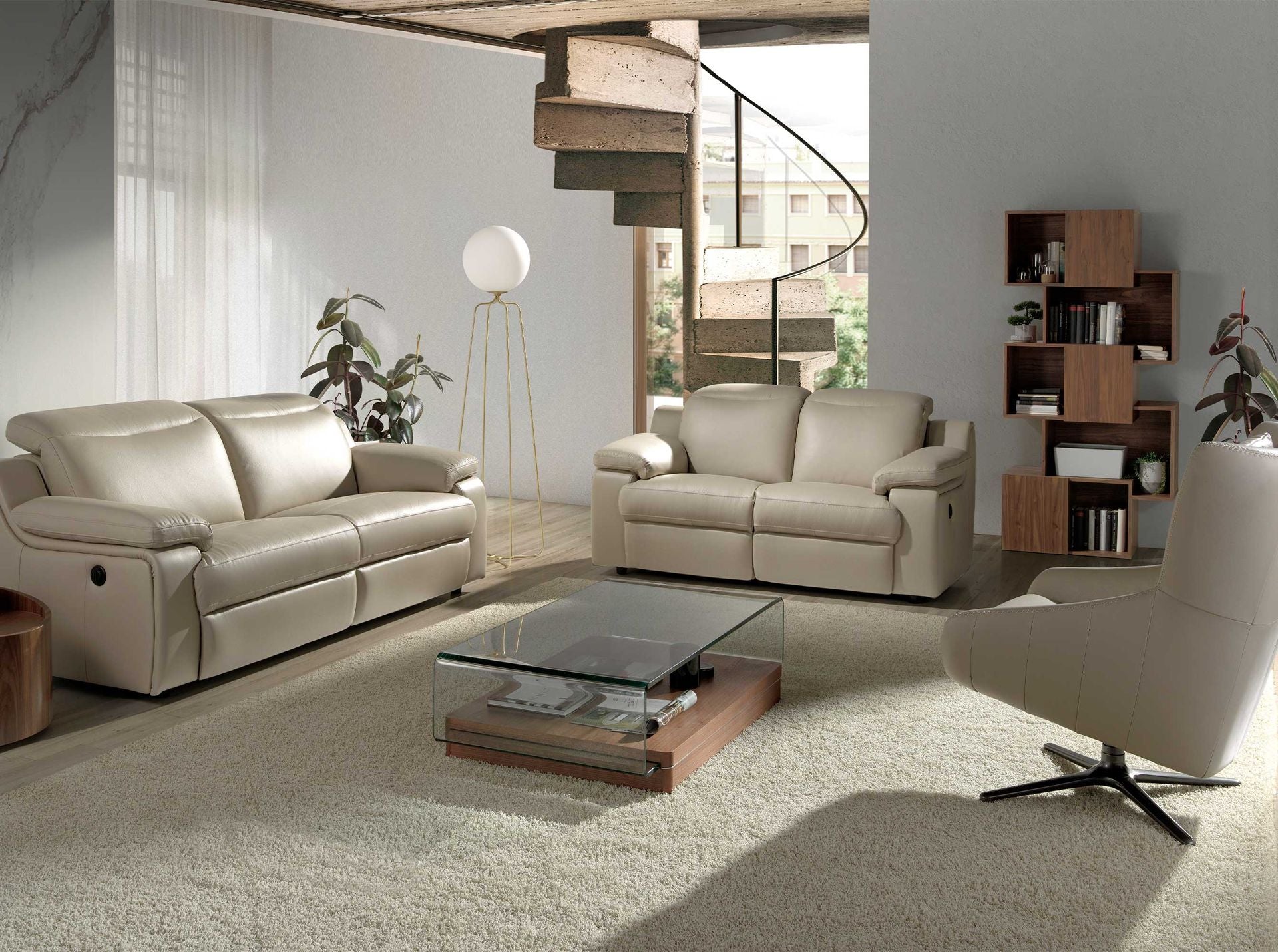 Mesa centro rectangular cristal templado y nogal