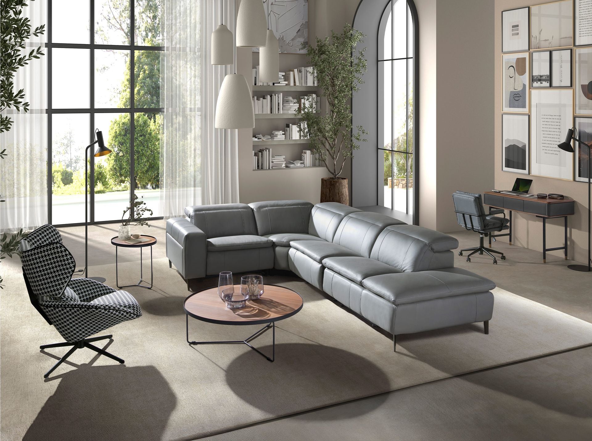 Mesa centro redonda nogal y acero negro