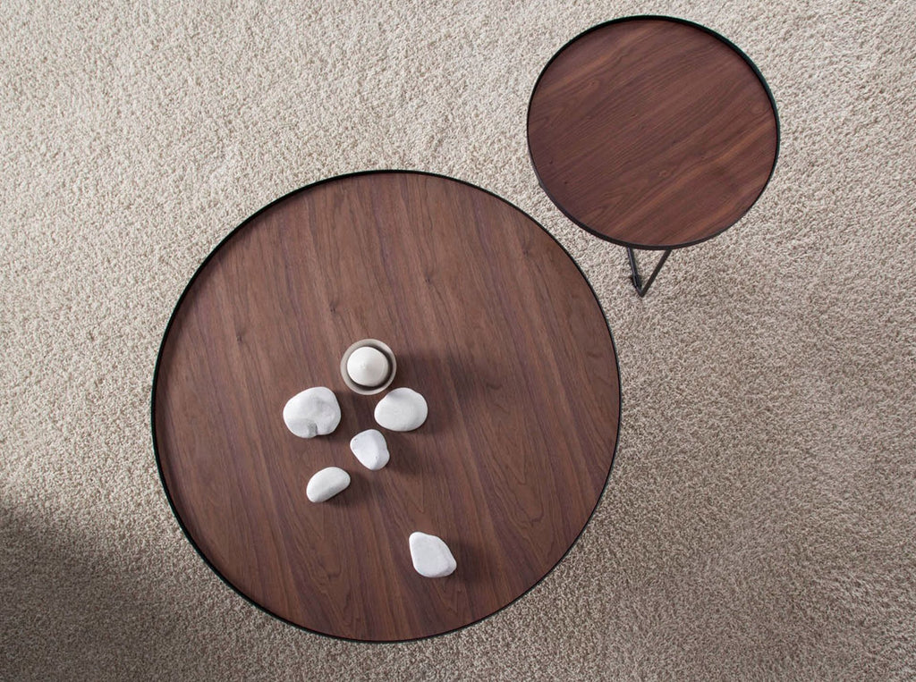 Mesa centro redonda nogal y acero negro