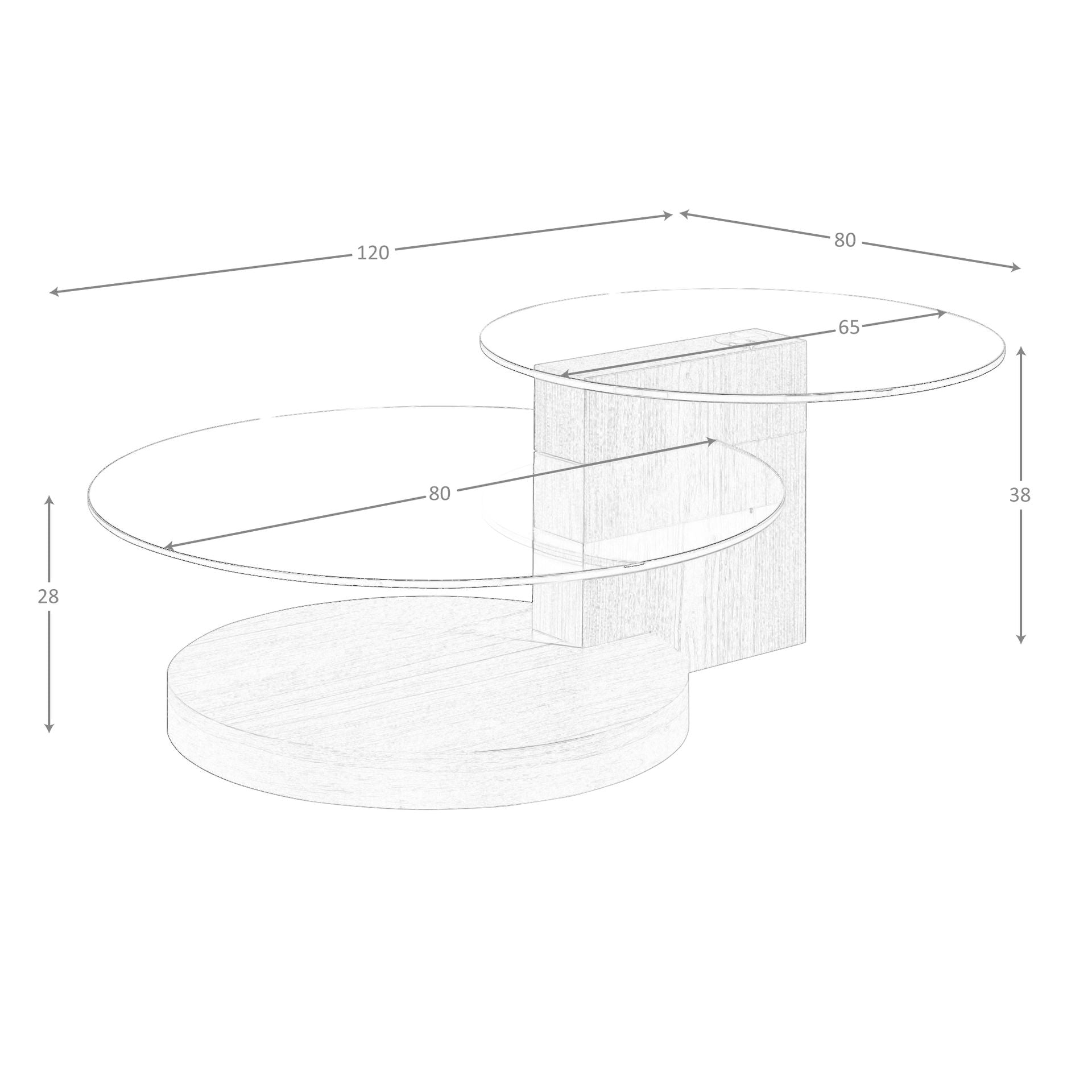 Mesa centro redonda cristal templado y nogal