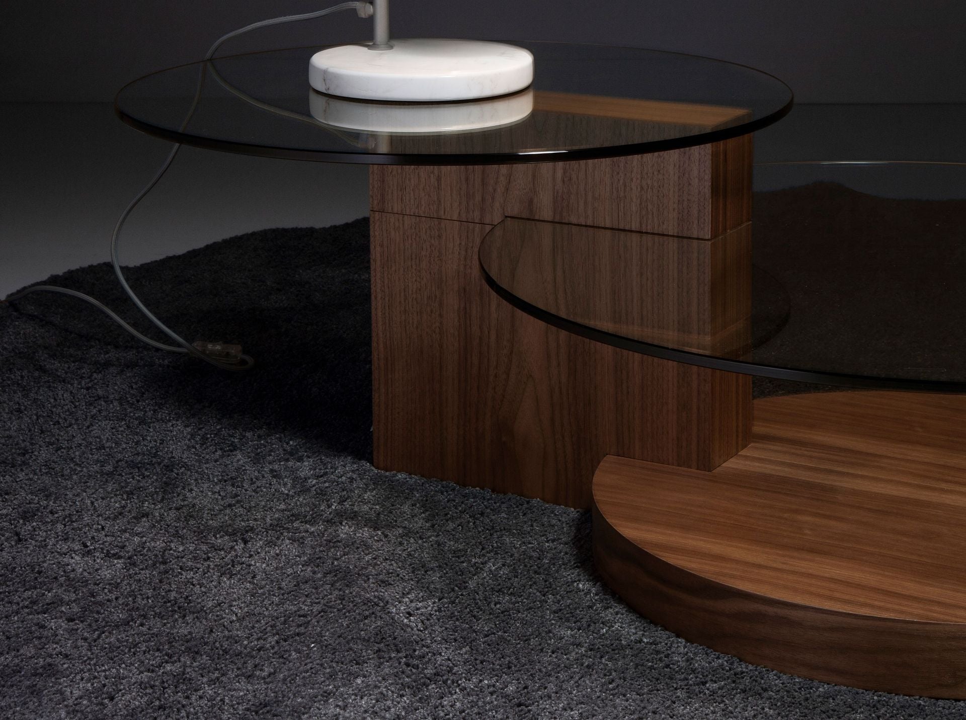 Mesa centro redonda cristal templado y nogal