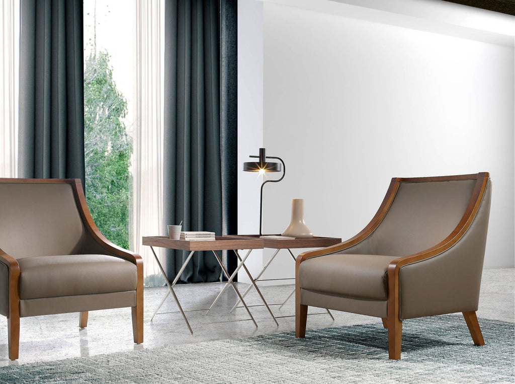 Mesa rincón rectangular nogal y acero cromado