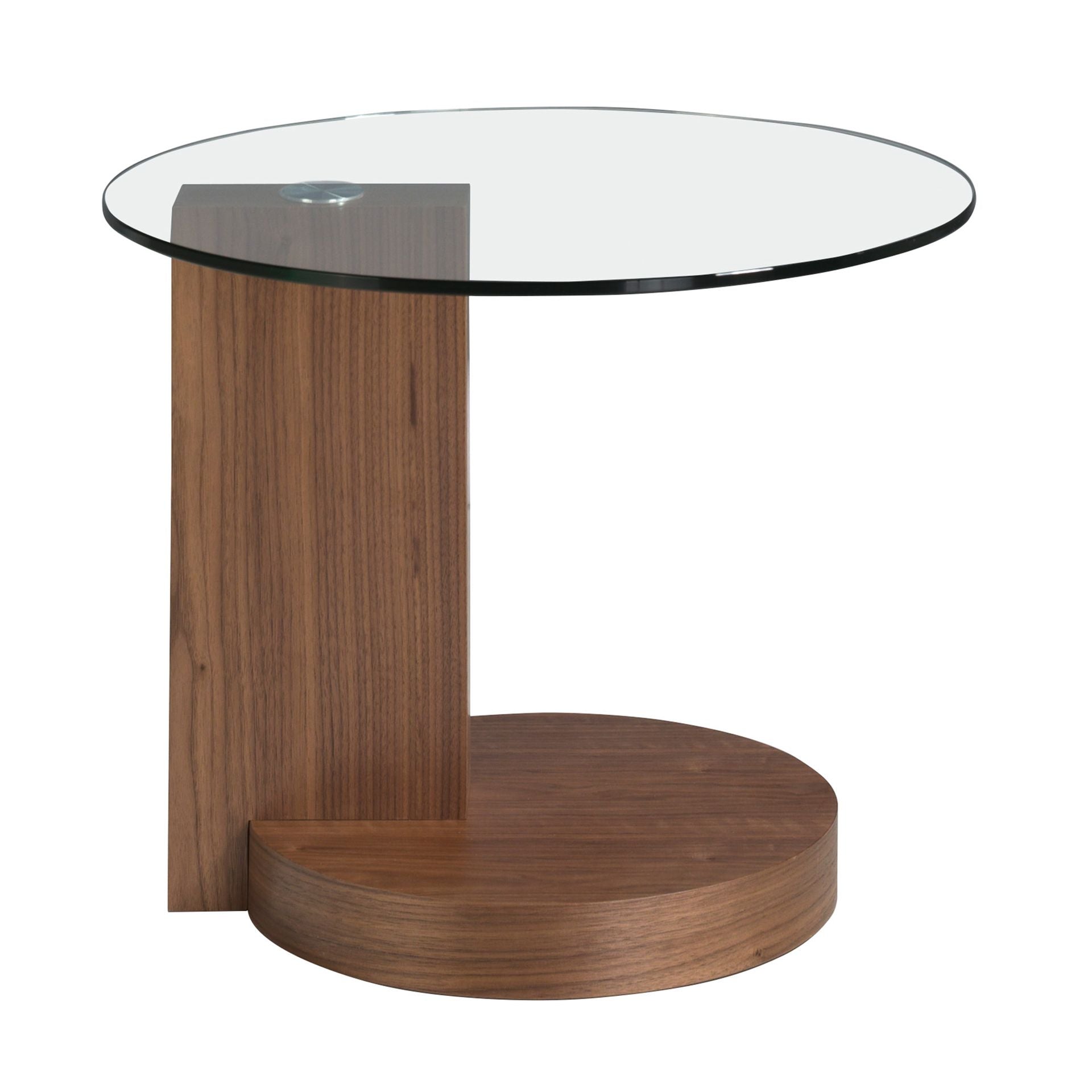 Mesa rincón redonda cristal templado y nogal