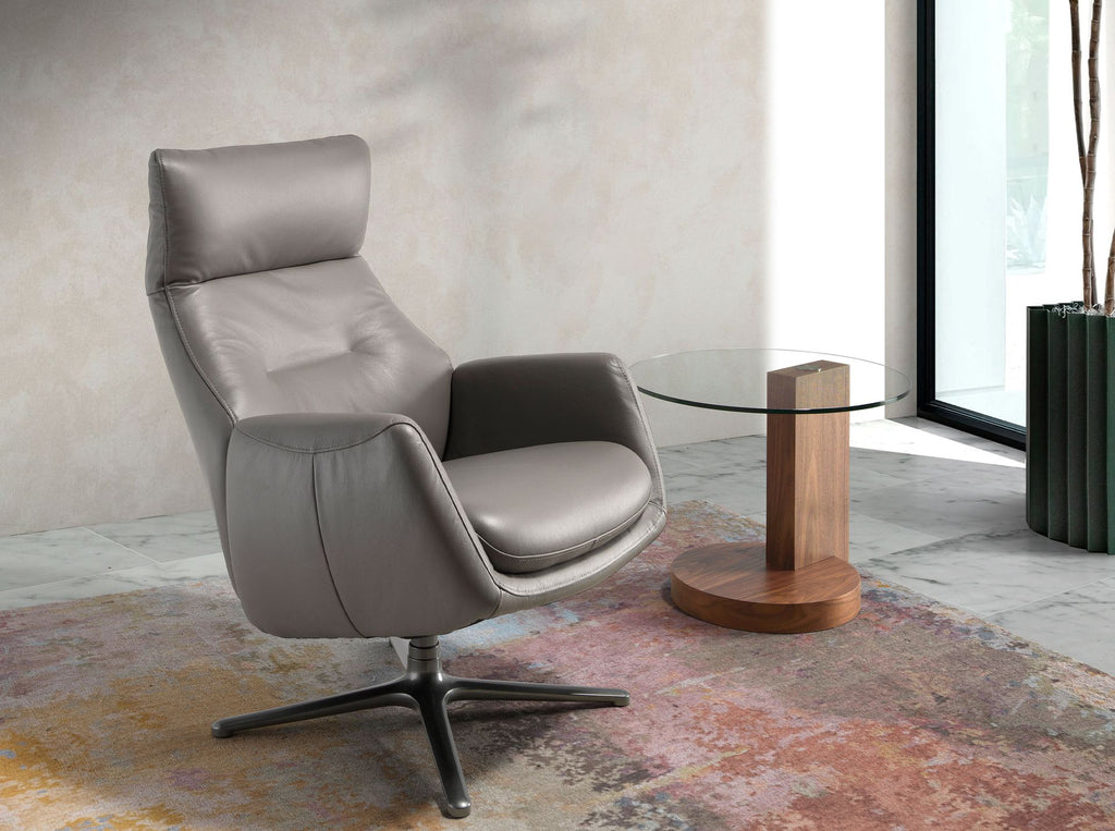 Mesa rincón redonda cristal templado y nogal