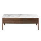 Mesa centro rectangular mármol porcelánico y nogal