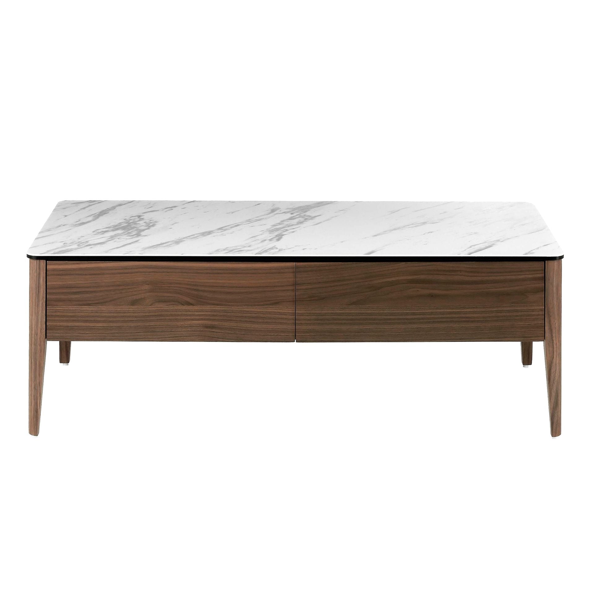 Mesa centro rectangular mármol porcelánico y nogal