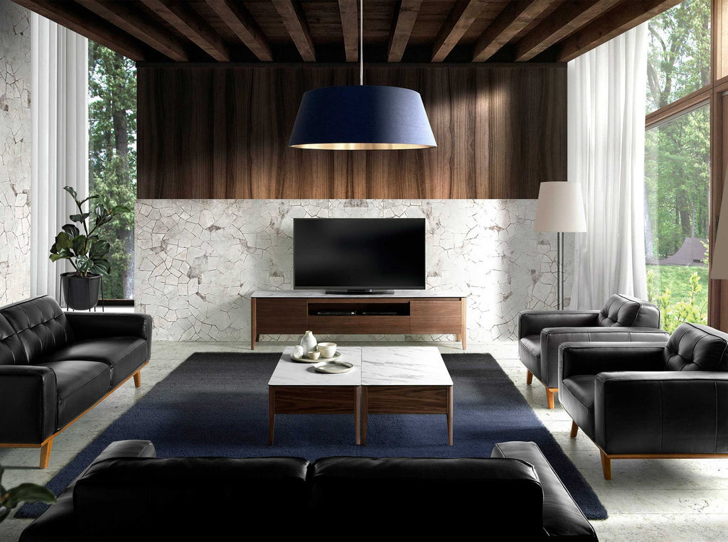 Mesa centro rectangular mármol porcelánico y nogal