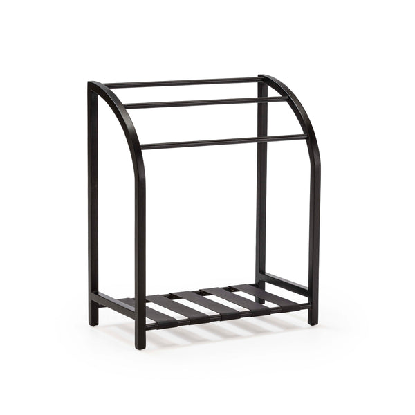 Toallero 76x40x91 cm de madera de teca y cuero negro