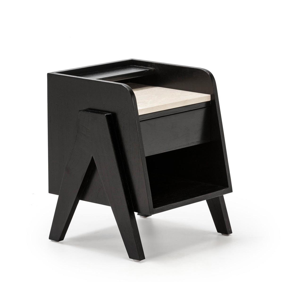 MESITA DE NOCHE 46x45x45 MADERA NEGRO/MARMOL CREMA