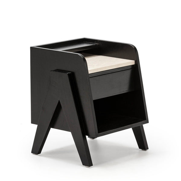 Tauleta de nit 46x45x45 cm de fusta negra i marbre crema