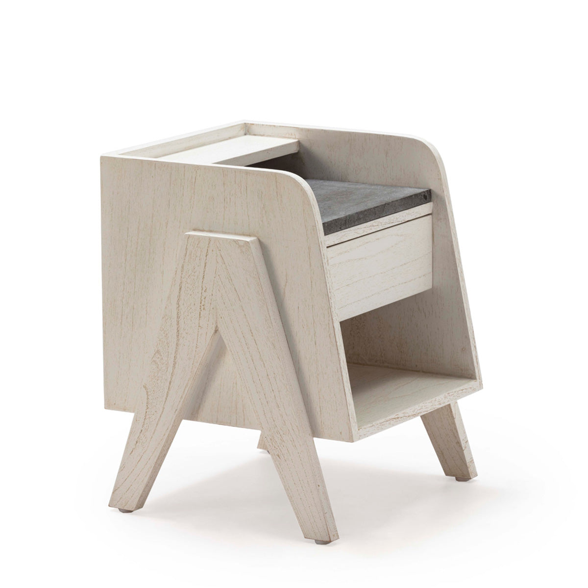 MESITA DE NOCHE 46x45x45 MADERA BLANCO/MARMOL GRIS