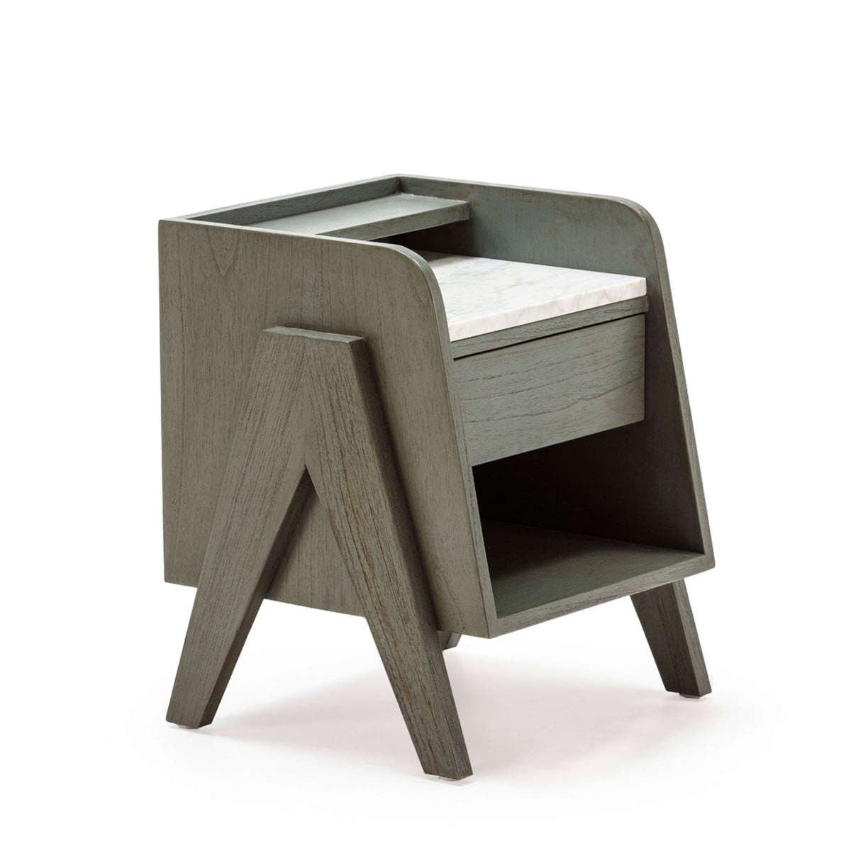 MESITA DE NOCHE 46x45x45 MADERA GRIS/MARMOL BLANCO