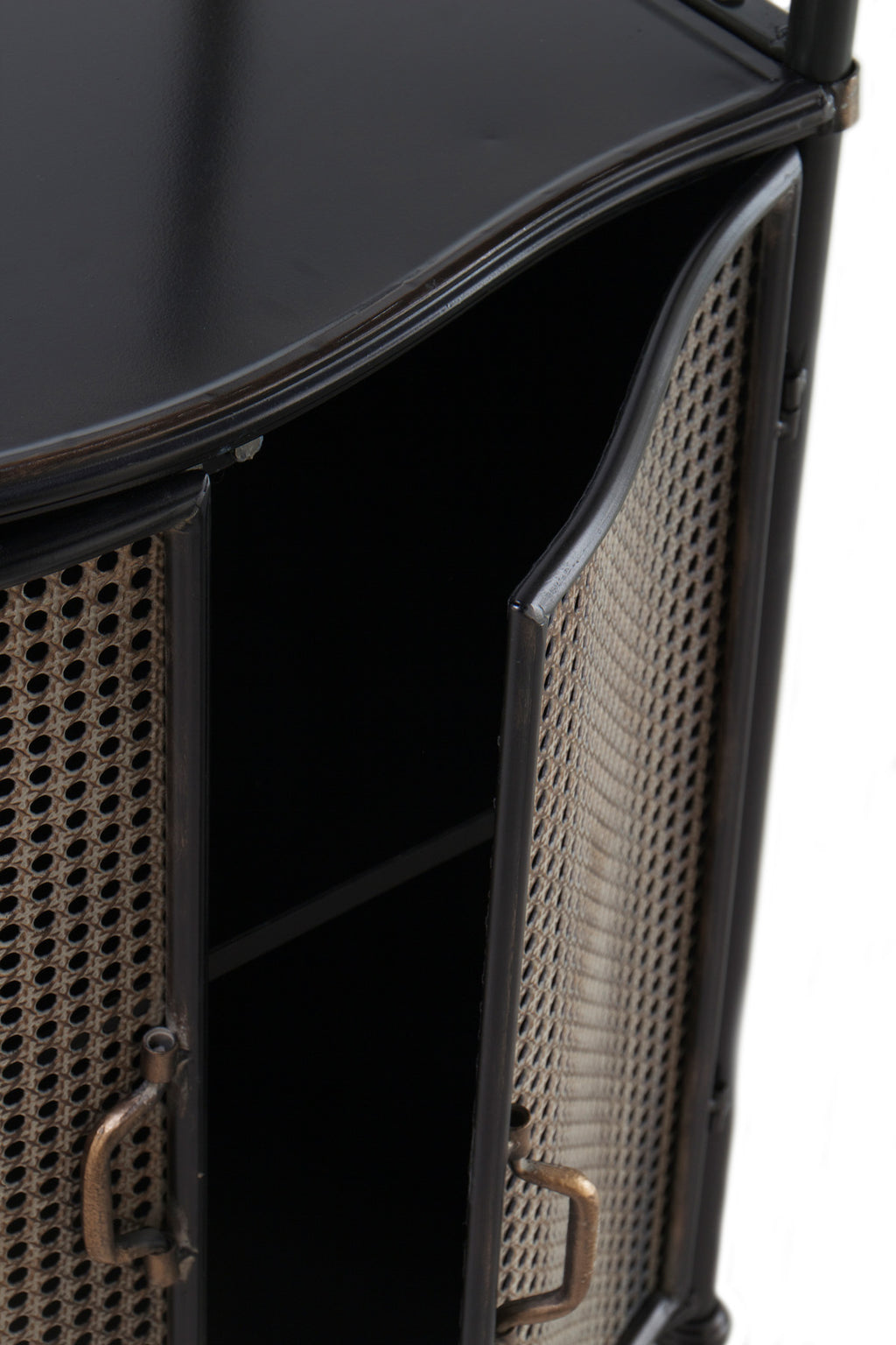 ESTANTE 2 PUERTAS EN BRONCE ESTRUCTURA METAL NEGRA