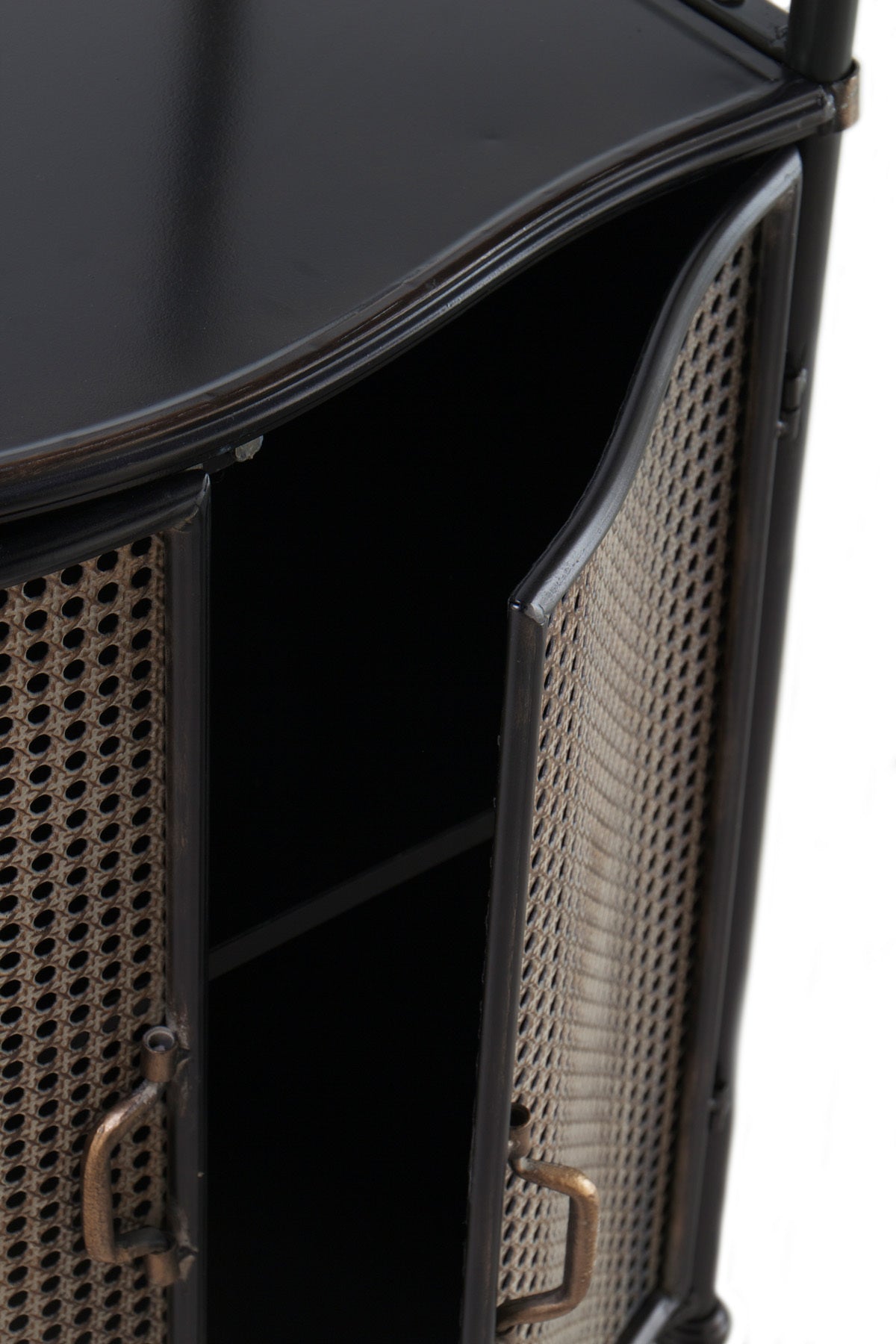 ESTANTE 2 PUERTAS EN BRONCE ESTRUCTURA METAL NEGRA