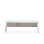Mueble TV 150x50x51 Madera Blanco/Natural con Pátina Gris