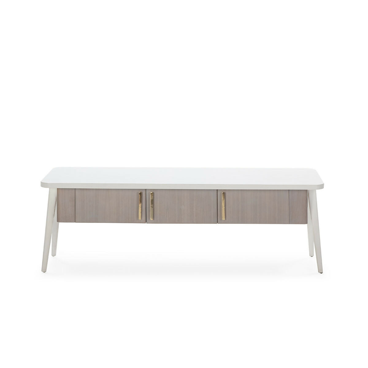 Mueble TV 150x50x51 Madera Blanco/Natural con Pátina Gris