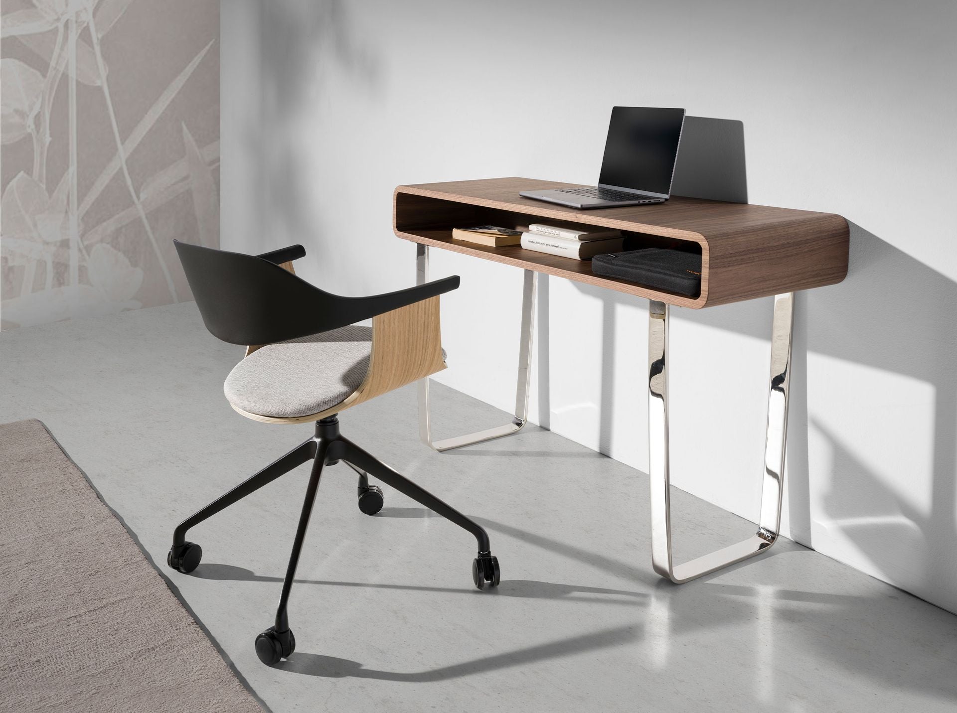 Consola rectangular nogal y acero cromado