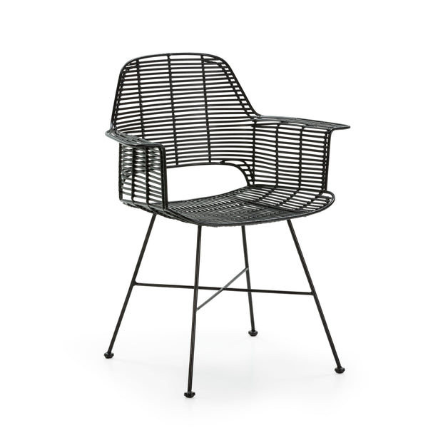 Cadira 67x56x83 cm de vímet i metall negre
