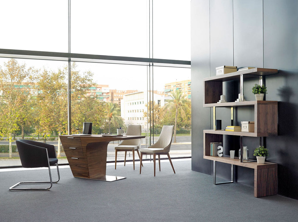 Escritorio nogal y base acero cromado