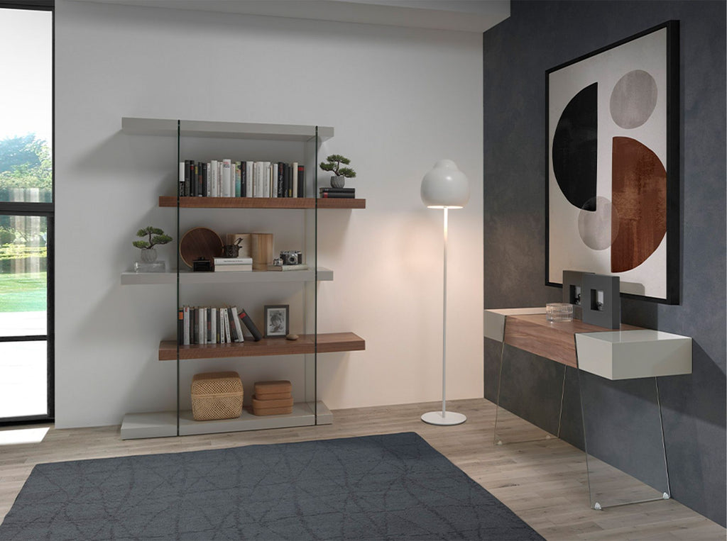 Estantería rectangular nogal y madera gris