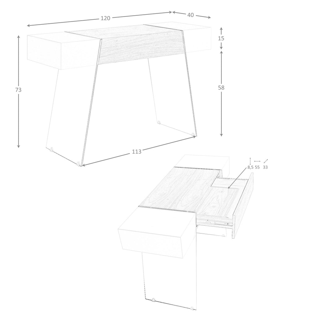 Consola rectangular madera gris, nogal y cristal templado